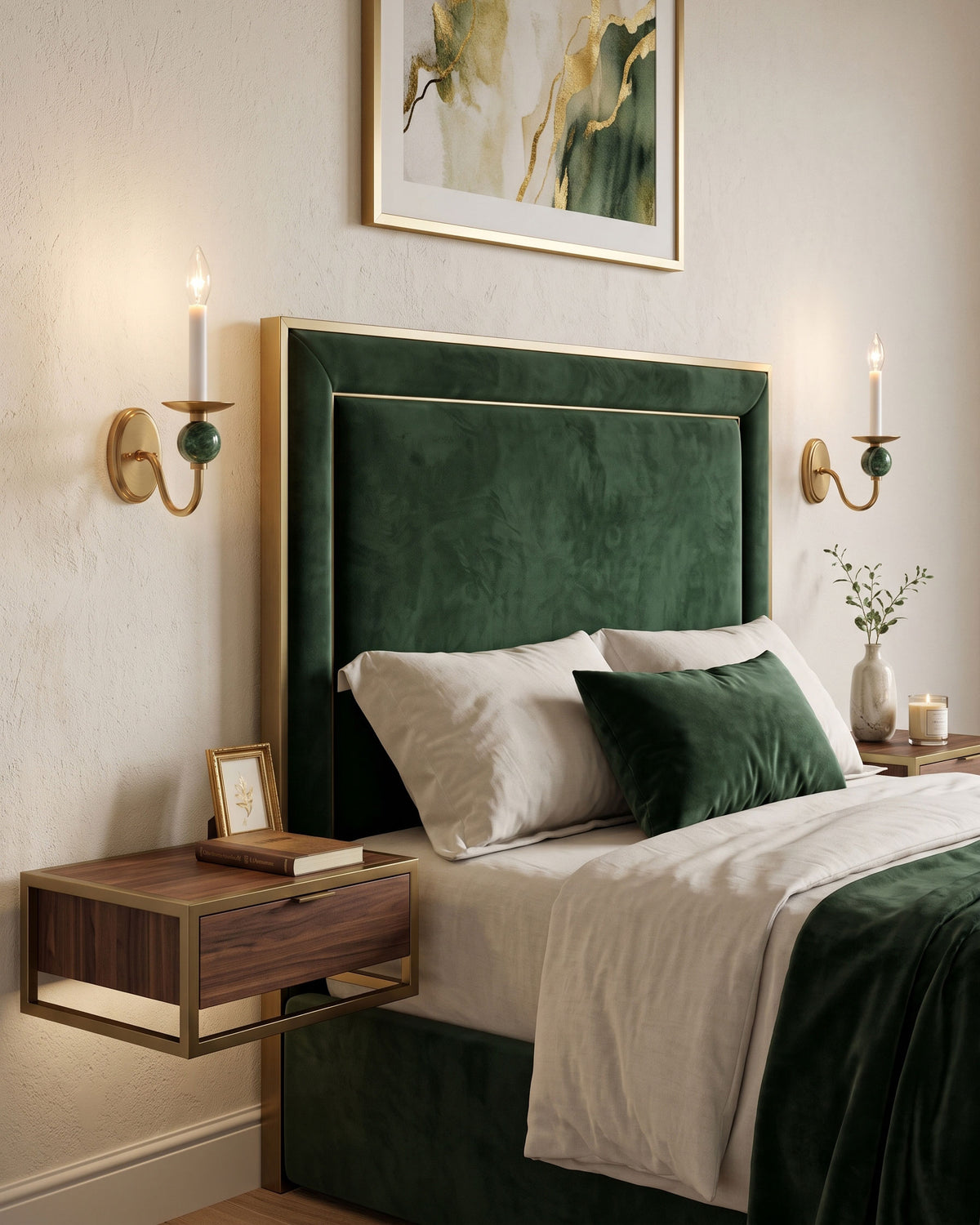 Jovie Marble Wall Sconce lit in a room setting