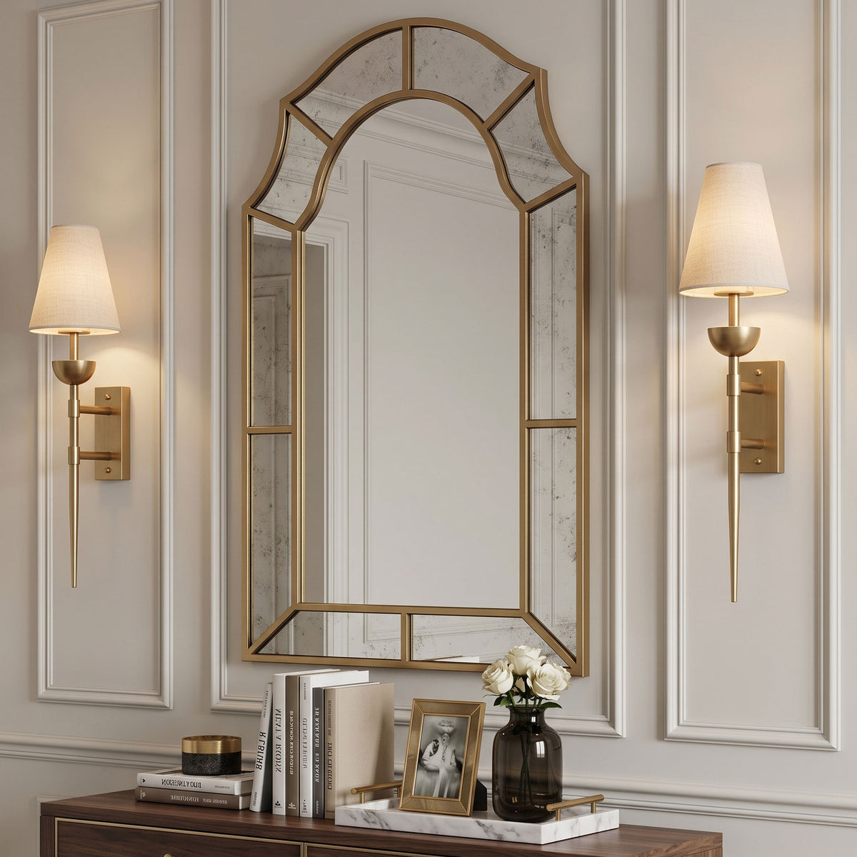 Kincaid Brass Fabric Wall Sconce mounted on a wall